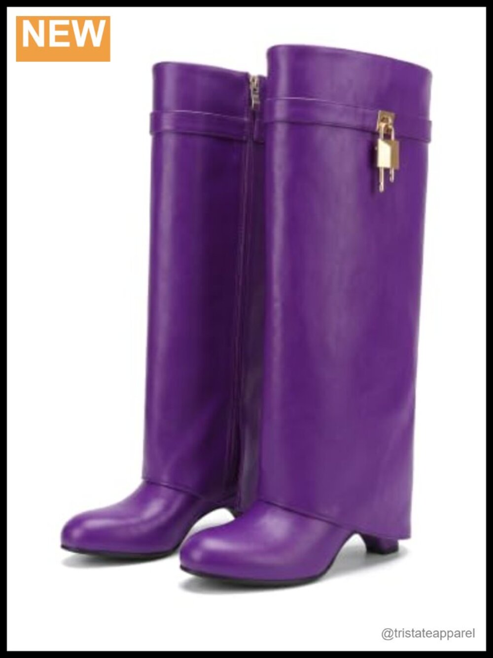 Fold Over Knee High Wedge Heel Boots Faux Leather Side Zip
